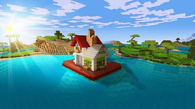 Cute Little House on Water in Realmcraft Free Minecraft Style Ga build craft free minecraft game art game design games landscape minecraft building nature pixel art realmcraft