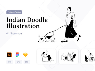 Indian Doodle Illustration black and white character character design concept art design design vector doodle doodle art empty state illustration india indian indian character women