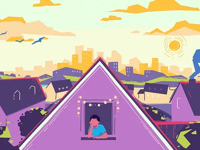 Kids Help Line 2d animation animation art boy building character design city color design house illustration kids motion graphics sky sun