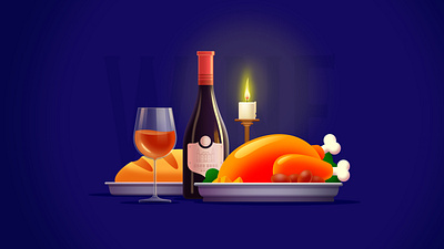 Illustration of candlelight wine dinner candlelight design dinner flat illustration wine winery