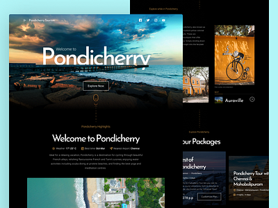 Pondicherry Tourism dailyui minimal pondicherry travel travel packages ui uichallenge uidesign uiux ux design website website concept website design