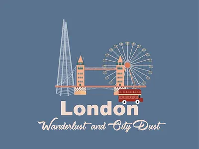 London Art Print blue design flat graphic design illustration lettering london bridge london bus travel typography vector