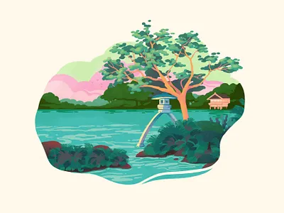 Kenroku-en digital illustration japan kanazawa landscape nature painting procreate travel