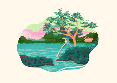 Kenroku-en digital illustration japan kanazawa landscape nature painting procreate travel