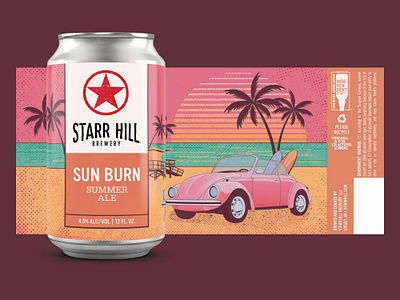 Sun Burn Summer Ale beer beer can beer label branding bug design graphic design illustration summer vector vw