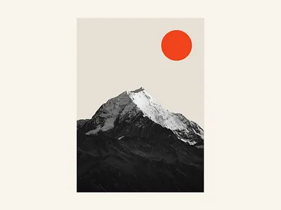 Summit black and white climb color composition graphic illustration landscape minimal minimalism minimalist monotone mountain orange red summit sun sunrise sunset warm