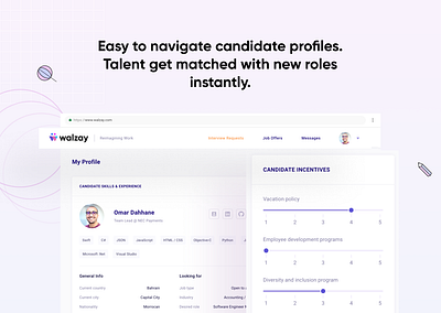 Walzay - Hire the best talent in the universe. analytic checkout dashboard data data visualization design icon interface logo presentation presentation design product product design profile shadow typography ui ui design ux uxui