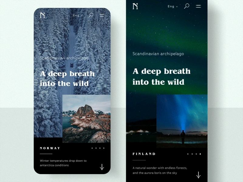 #21 Scandinavian archipelago 🇳🇴 🦌 | 99+ Days in the Lab app dark gif green light magic nordic north northern lights pagination rebound scandinavia sky slider transition video