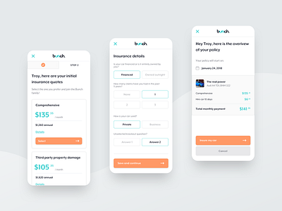 bunch / Insurance Policy app car clean insurance insurance app insurance claim mobile app orange policy ui designs ux ux design vehicle white