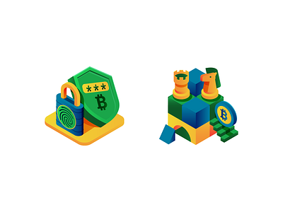 safe and sound bitcoin blue build chess digital green icon illustration lock money shield vector yellow