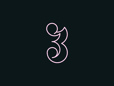 #3 3 babypink black brand circle grid design doodle flat grid handlettering illustration lettering number number 3 numbers outline pink process racing typography