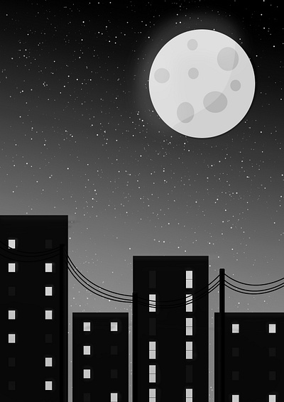 Night time in the city architecture buildings design dusk illustration moon moonlight night shadows starry stars windows