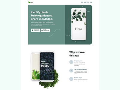 Flora app landing page concept design flora landing page plants ui ux web design