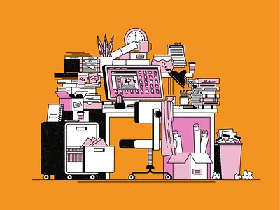 Messy Desk computer desktop flat geometric hoarder illustration line art messy office texture