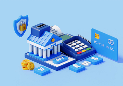 We're Accept Any Kind of Payments 3d 3d illustration animation bank bitcoin blender card coin credit cryptocurrency cycles debet eevee finance illustration isometric loop payment