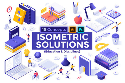 Isometric Solutions - Banner Landing Pages application design background banner banner design banners business design digital art icon icons illustration illustrations isometric landing page landing pages page pages simple strategy vector