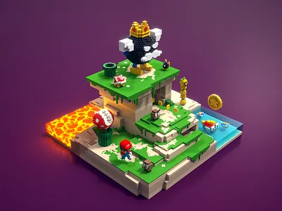 Mario 128 3d art fan art ilustration lego magicavoxel mario bros minecraft nintendo voxel art