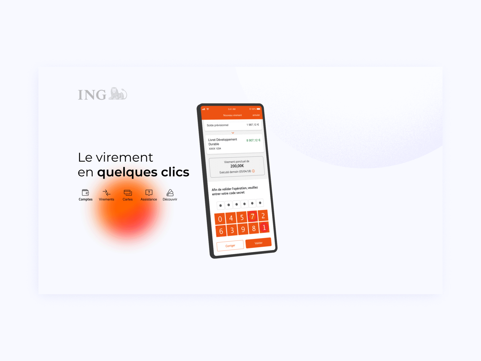 Dynamic app presentation 2 3d animation application bank gif interaction interface motion design orange pascal ui ux wachter