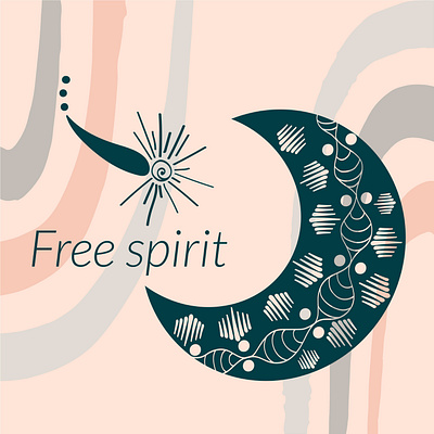 Boho Composition, Free Spirit abstarct boho design ethnic illustration modern moon child rainbow star vector