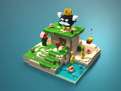 Mario 128 blue 3d 8bits illustration magicavoxel mario bros mariobros minecraft pixel retro voxelart