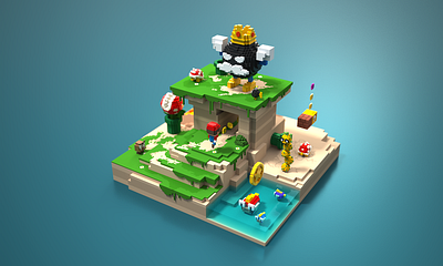 Mario 128 blue 3d 8bits illustration magicavoxel mario bros mariobros minecraft pixel retro voxelart