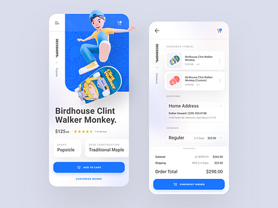 Deckshop - Skateboard Mobile App 3d app blender buy card cart checkout custom ecommerce mobile mobile app modelling order shipment shipping shop shopper shopping shopping cart skate