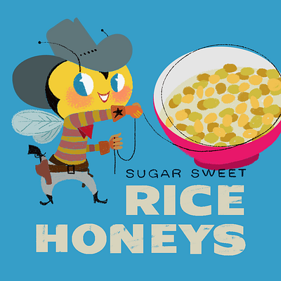 Rice honeys, Cereal retro digital illustration ilustración mexican