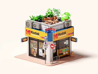 The camera store in HongKong 3d 3d illustration blender camera illustration kodak lowpoly modeling plants render store street store