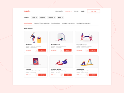 LessOn course lesson school screen select user interface design web design