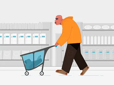 Shopping 01 black bottle cart color design flat grey illustration man monochrome shopping simple supermarket vector walking white yellow