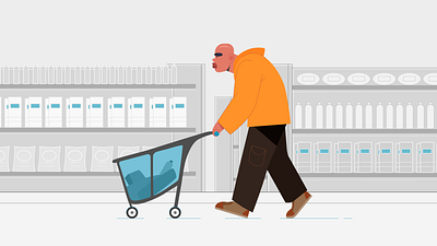 Shopping 01 black bottle cart color design flat grey illustration man monochrome shopping simple supermarket vector walking white yellow