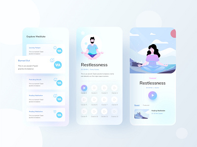 Meditation app part 3 application business design gradient header hybrid hybrid app illustration illustrations ios meditation mobile app mobile ui mobile uiux relax typography ui ux web website