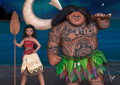 Moana and Maui digital painting disney fanart moana