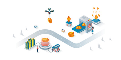 Cryptocurrency Isometric Illustration 3d banner bitcoin character concept cryptocurrency cryptography design flat homepage illustration isometric isometry landing mining page people vector web website