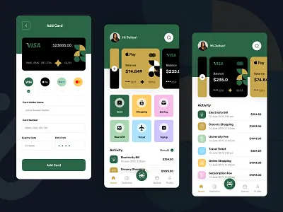 Fintech App banking app bill payment card bill fintech app fintech bank fintech mobile app fintech payment gas bill mobile recharge mobile topup money transfer near by atm online shopping online ticket send money subscription fee ticket booking ui university fee water bill