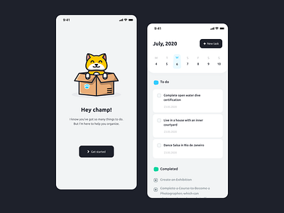 To do list adobe xd animal blue calen cat completed gray illustration mobile mobile app motivation notes planner task typography ui ux yellow