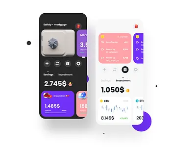 Concept for an application to save and invest, clean design finance finance app gradient minimal mobile mortgage piggy save money ui uidesign ux