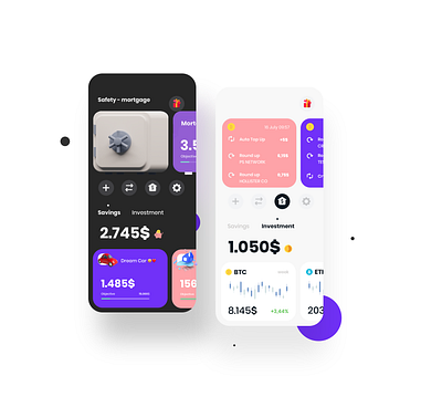 Concept for an application to save and invest, clean design finance finance app gradient minimal mobile mortgage piggy save money ui uidesign ux