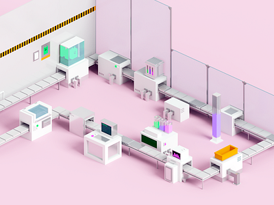 Factory 3d factory illustration machine production render voxel voxelart