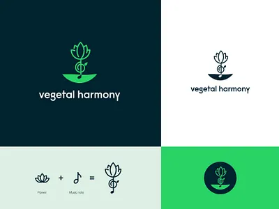Vegetal Harmony brand identity brand identity branding flower green green space harmony logo music music logo music note nature art nature logo sol sound v letter vegan vegetable vegetal