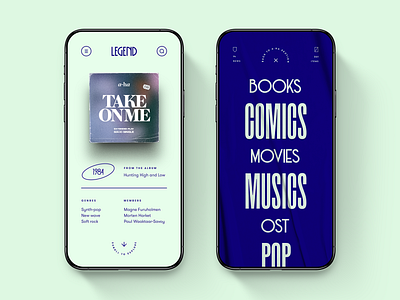 Legend — Mobile App Concept 💽 app app design application art deco clean ui concept editorial interaction interface menu mobile mobile app mobile app design mobile design mobile ui product design screens typography ui ux