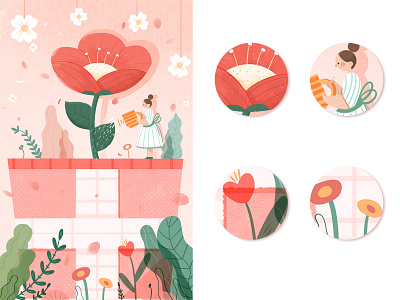 flowers branding design flat ui 插图