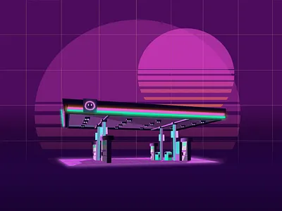 neon gas station art cyberpunk design gasstation illustration neon neon lights retro sketch vaporwave vector