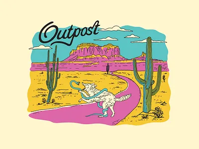 Coyote Wrasslin' Snake album art branding cactus canyon coyote desert hand drawn handmade identity illustration landscape line art neon poster screenprint script snake vintage west western