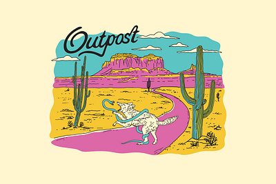 Coyote Wrasslin' Snake album art branding cactus canyon coyote desert hand drawn handmade identity illustration landscape line art neon poster screenprint script snake vintage west western