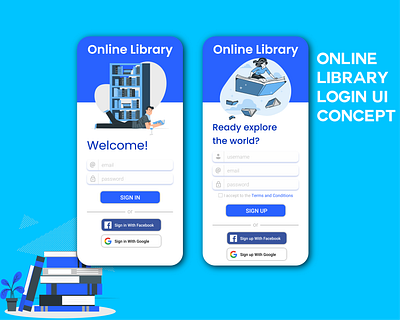 Online Library Login UI Concept design flat illustration minimal mobile ui ui vector