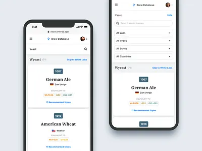 Mobile Filtering beer card dropdown filtering homebrewing mobile search bar skip tags ui ux website