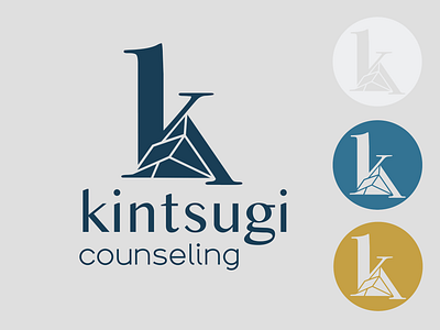 Custom Logo: Kintsugi Counseling branding counseling gold graphic design kintsugi logo mental health mountain
