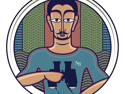 The Explorer bengal binocular circle logo colorful earthtones eye flat folkart illustration indian travel vector