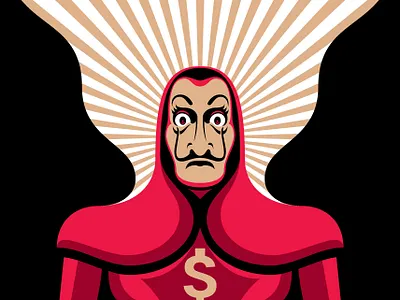 nairobi_moneyheist amazing dali mask dollar sign feminism flat illustration money heist moneyheist nairobi popular shot red skintones sunrise vector weird